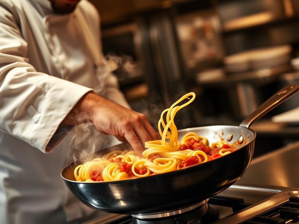 Chef preparando massa fresca na Famiglia Petri